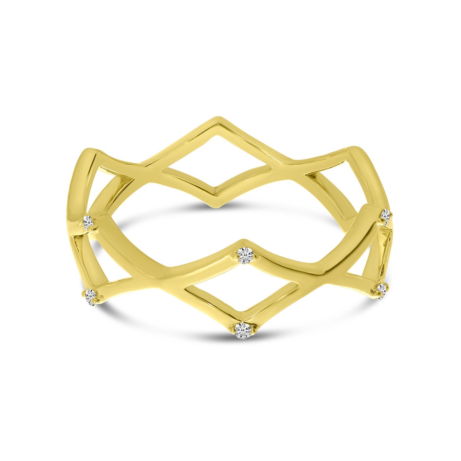 14K Yellow Gold Spaced Diamond Geometric Band