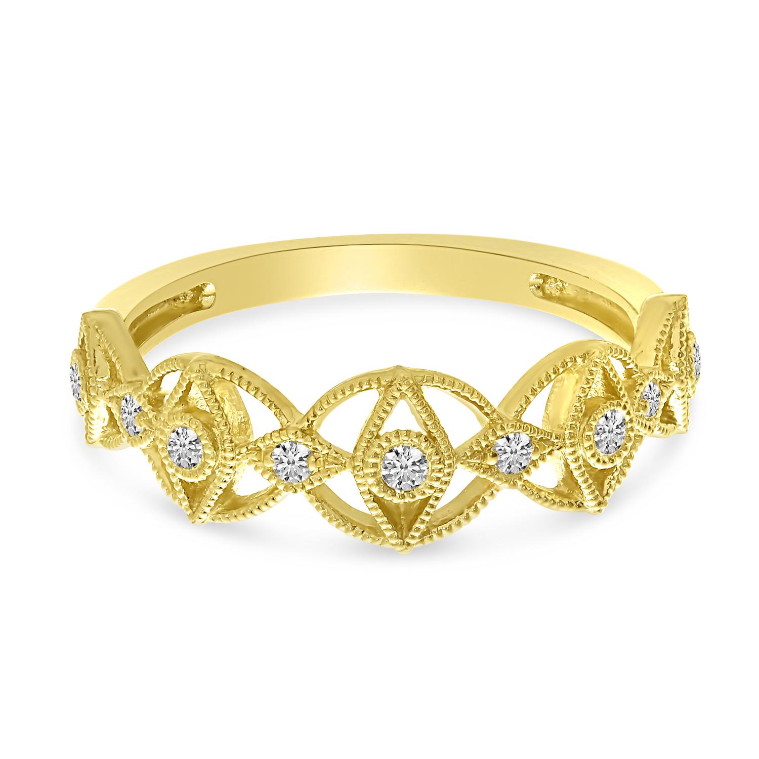 14K Yellow Gold Diamond Filigree Milgrain Ring