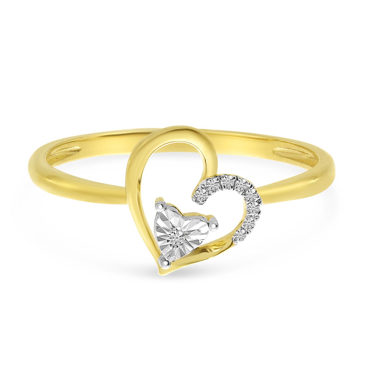 14K Yellow Gold Diamond Open Heart Ring