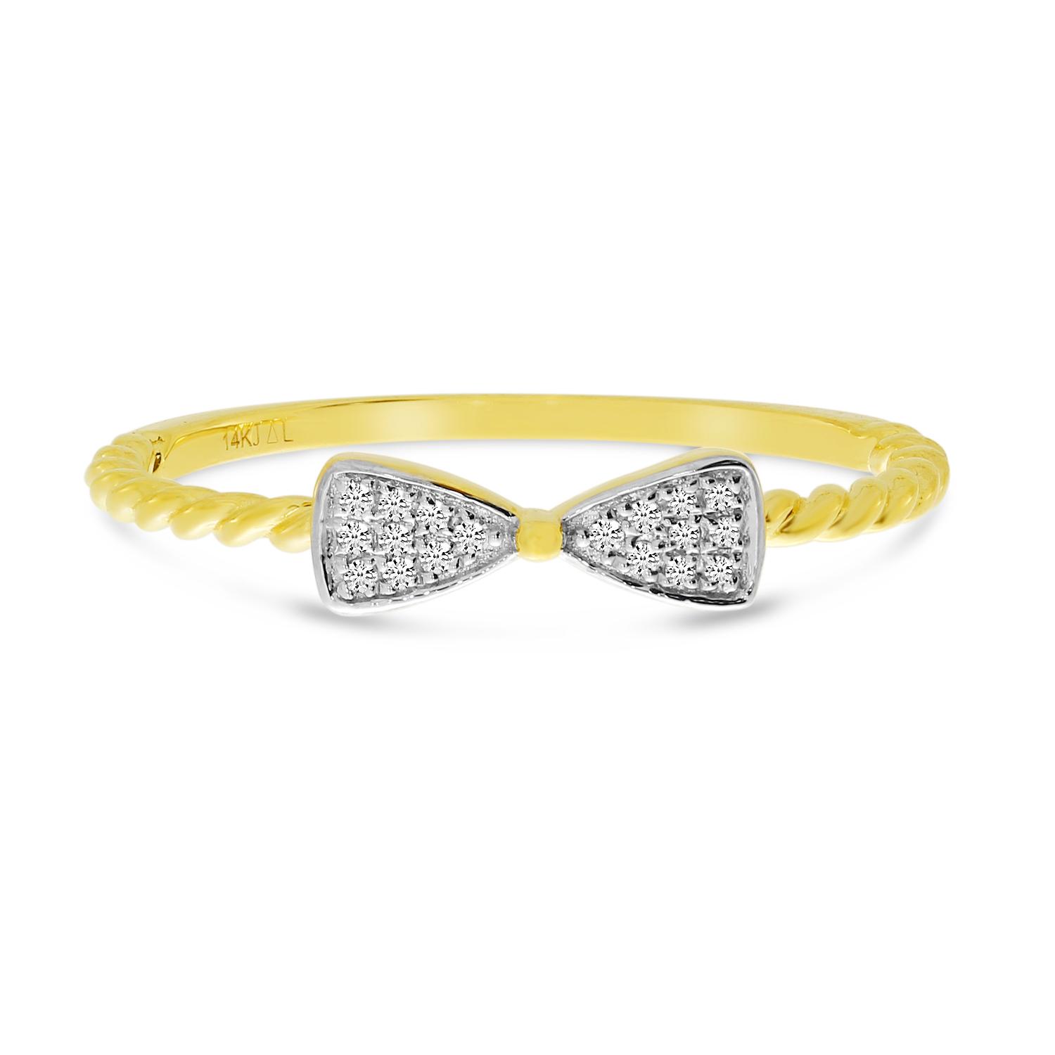 14K Yellow Gold Diamond Bowtie Twist Band Ring