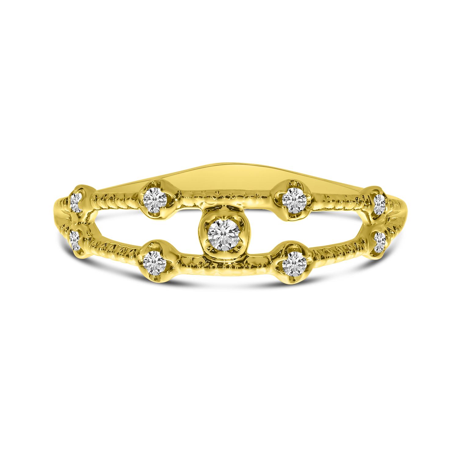 14K Yellow Gold Diamond Double Textured Band