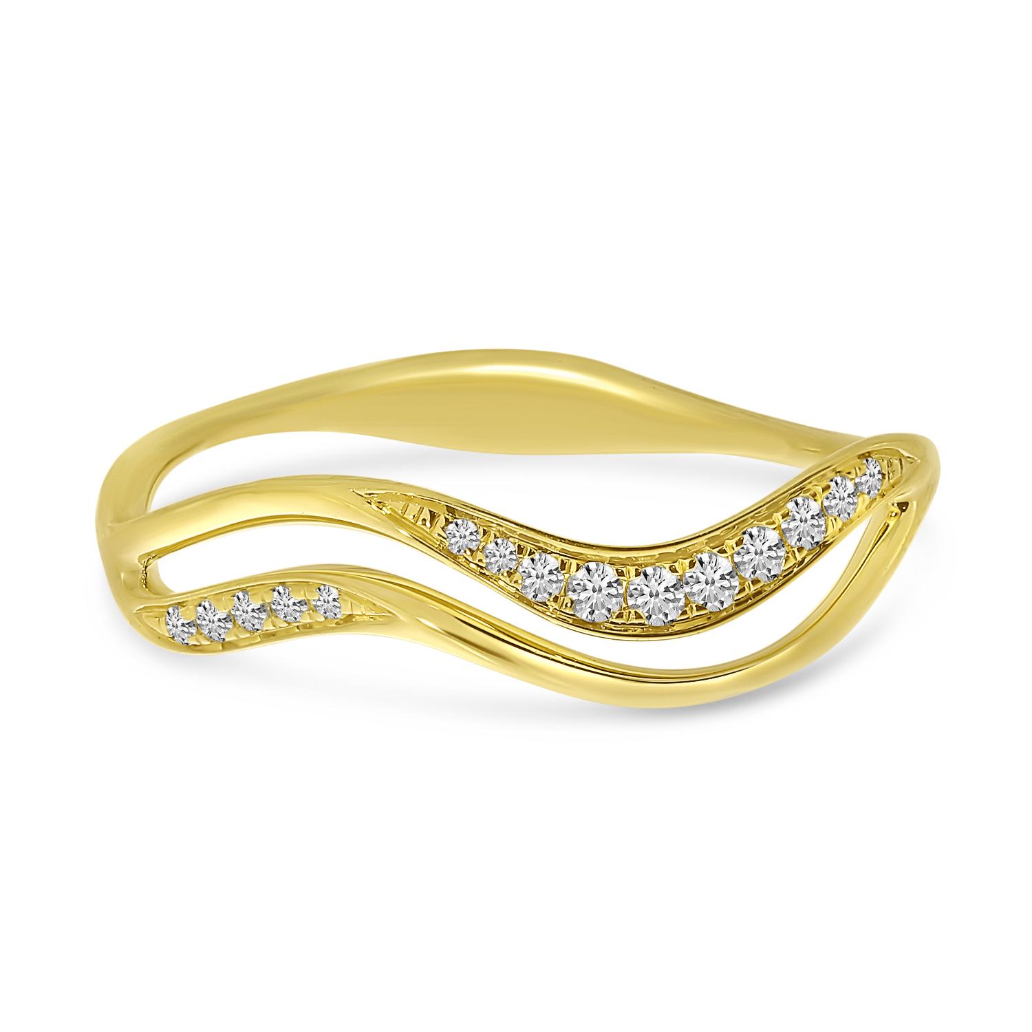 14K Yellow Gold Diamond Double Wave Band