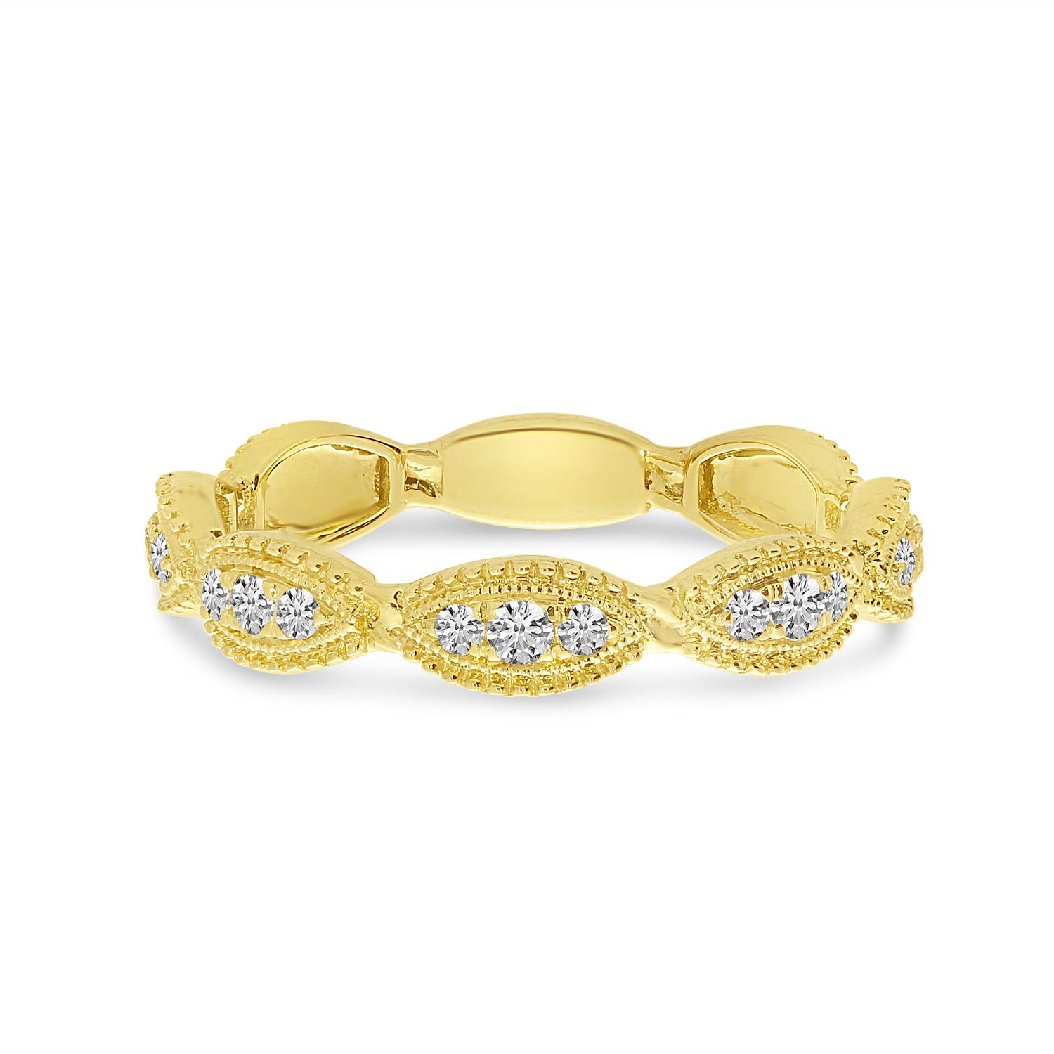 14K Yellow Gold Diamond Beaded Marquise Band