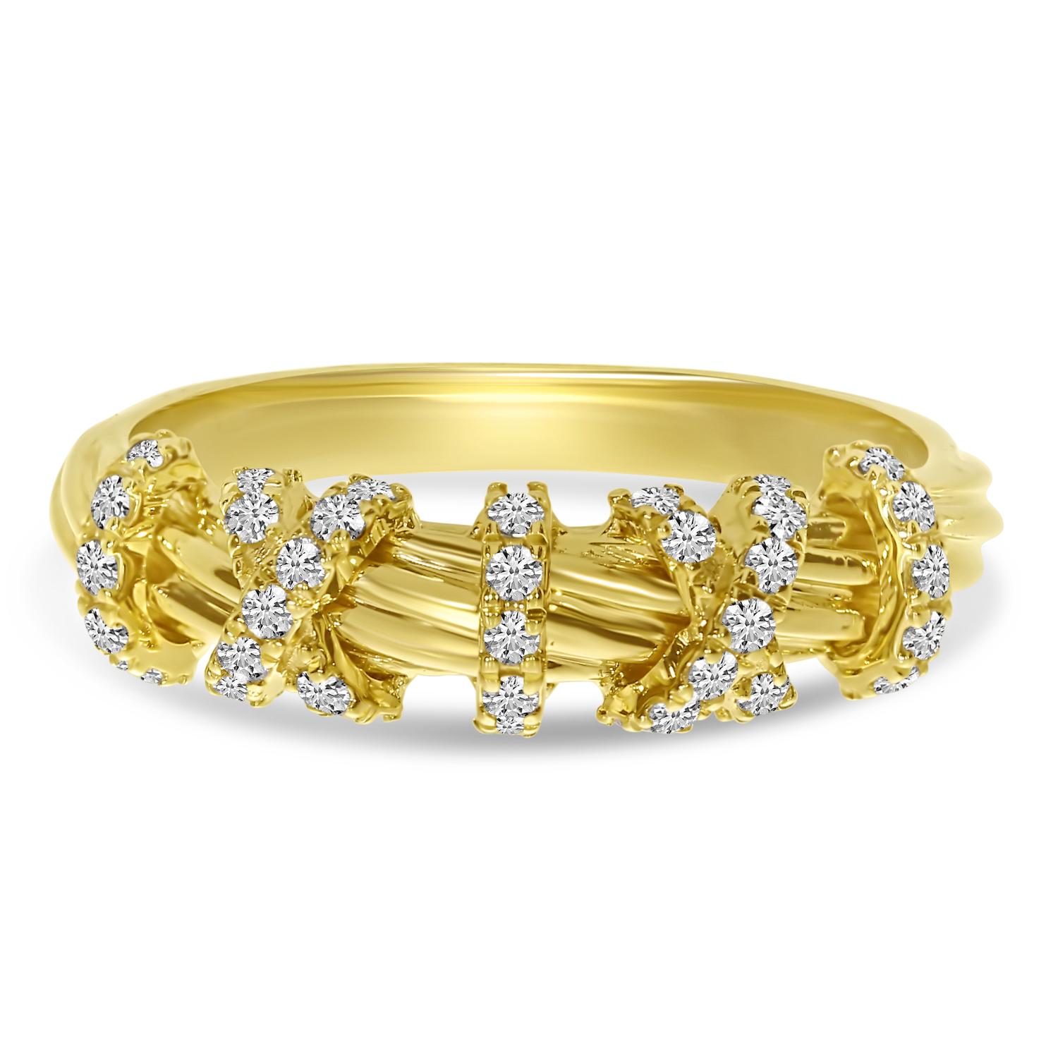 14K Yellow Gold .30 ct Diamond Twisted Textured Band Ring