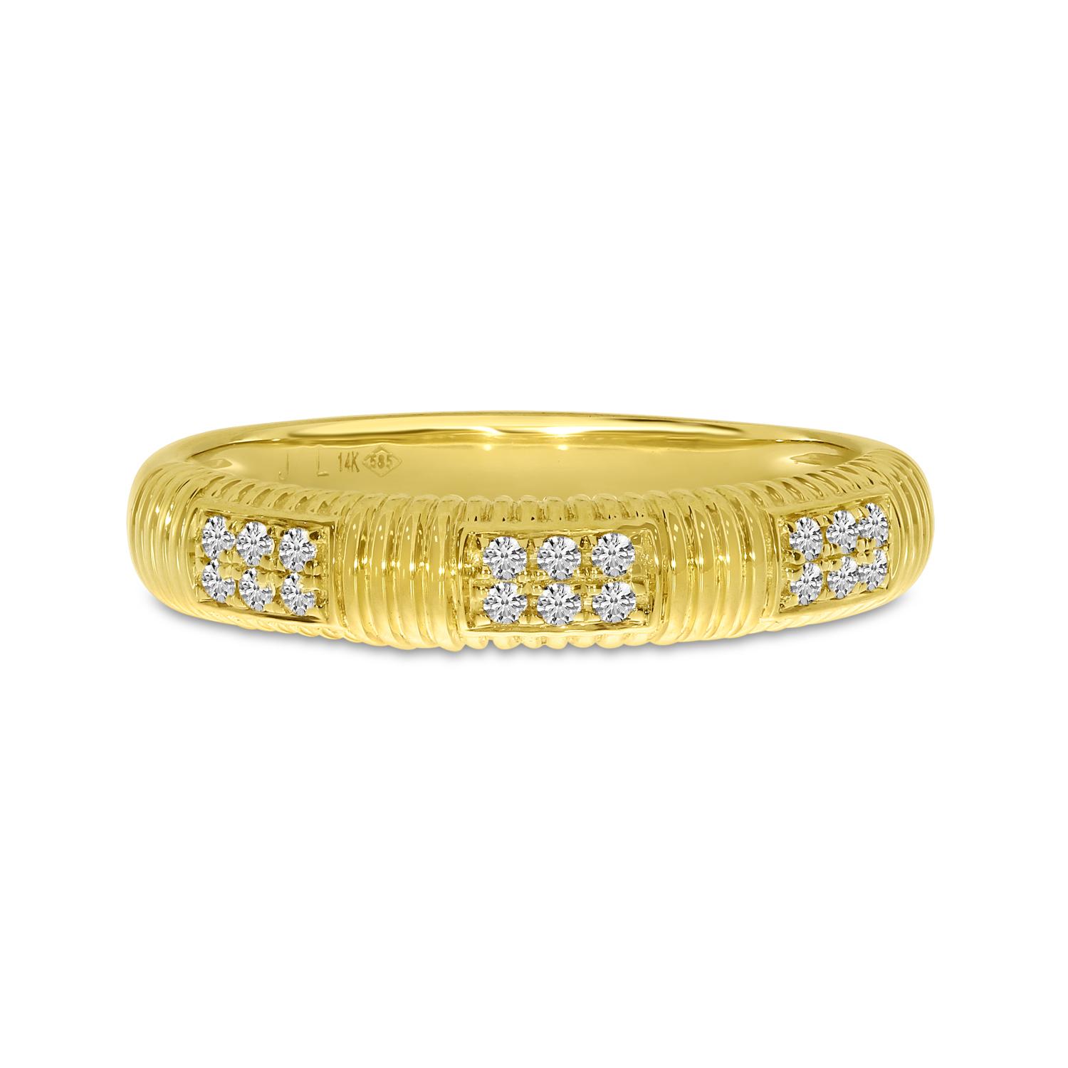 14K Yellow Gold Diamond Triple Row Textured Band