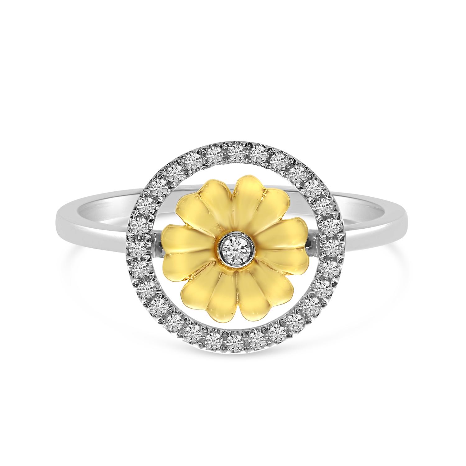 14K Two Tone Gold Diamond Floral Circle Ring