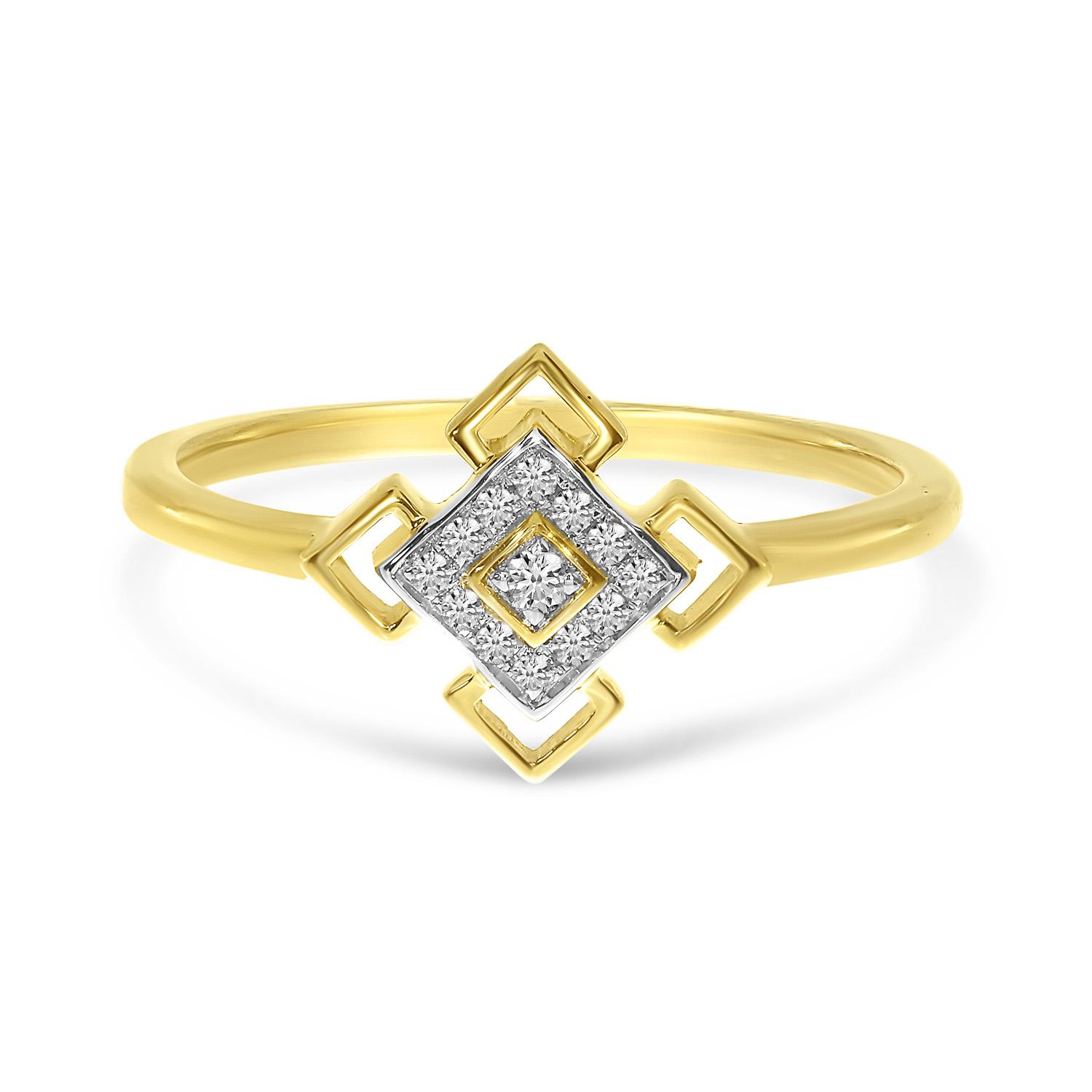 14K Yellow Gold Diamond Square Geometric Ring