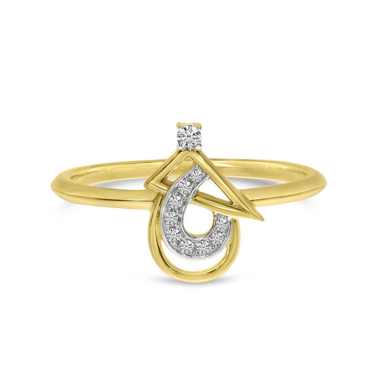 14K Yellow Gold Diamond Triangle and Pear Ring