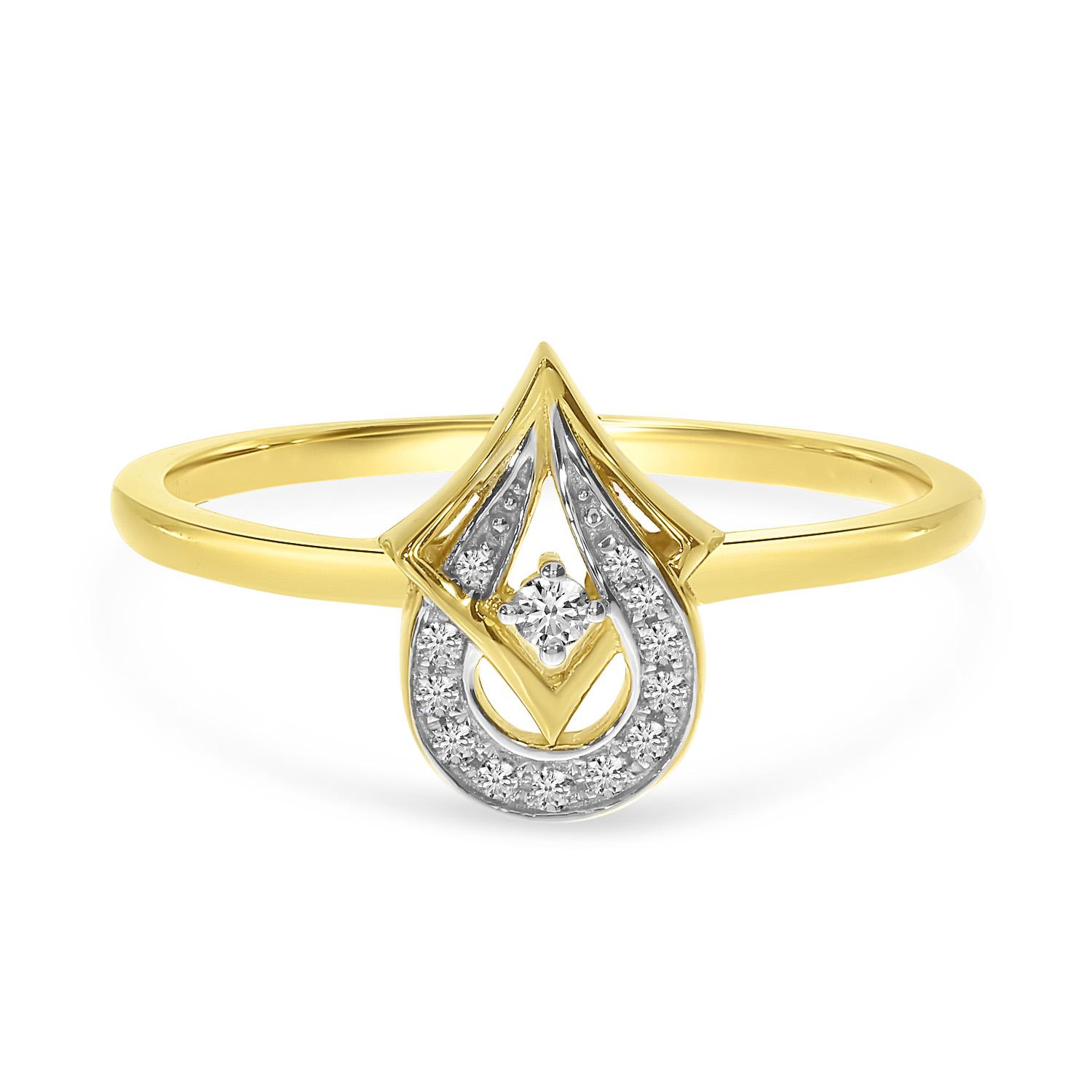 14K Yellow Gold Diamond Geometric Fashion Ring