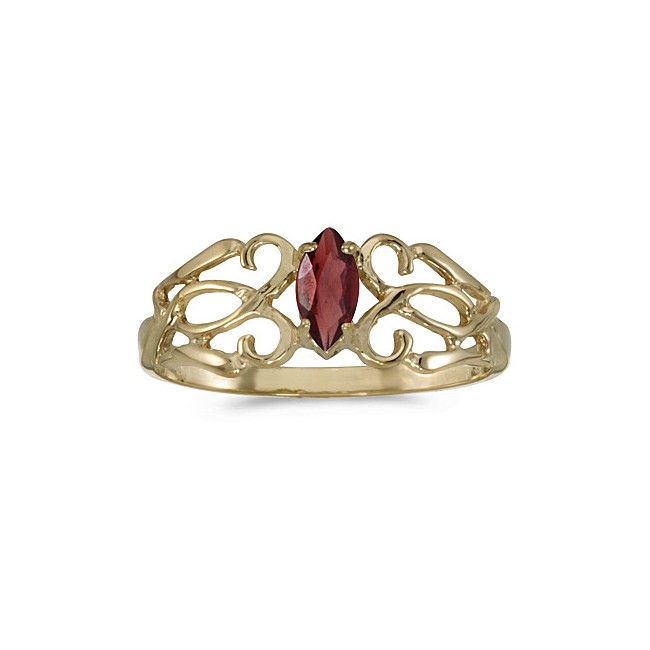 10k Yellow Gold Marquise Garnet Filagree Ring