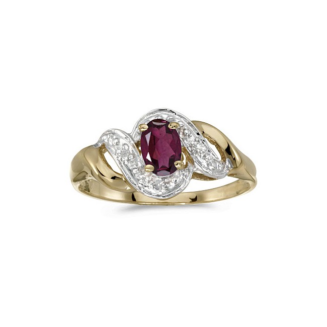 10k Yellow Gold Oval Rhodolite Garnet And Diamond Swirl Ring