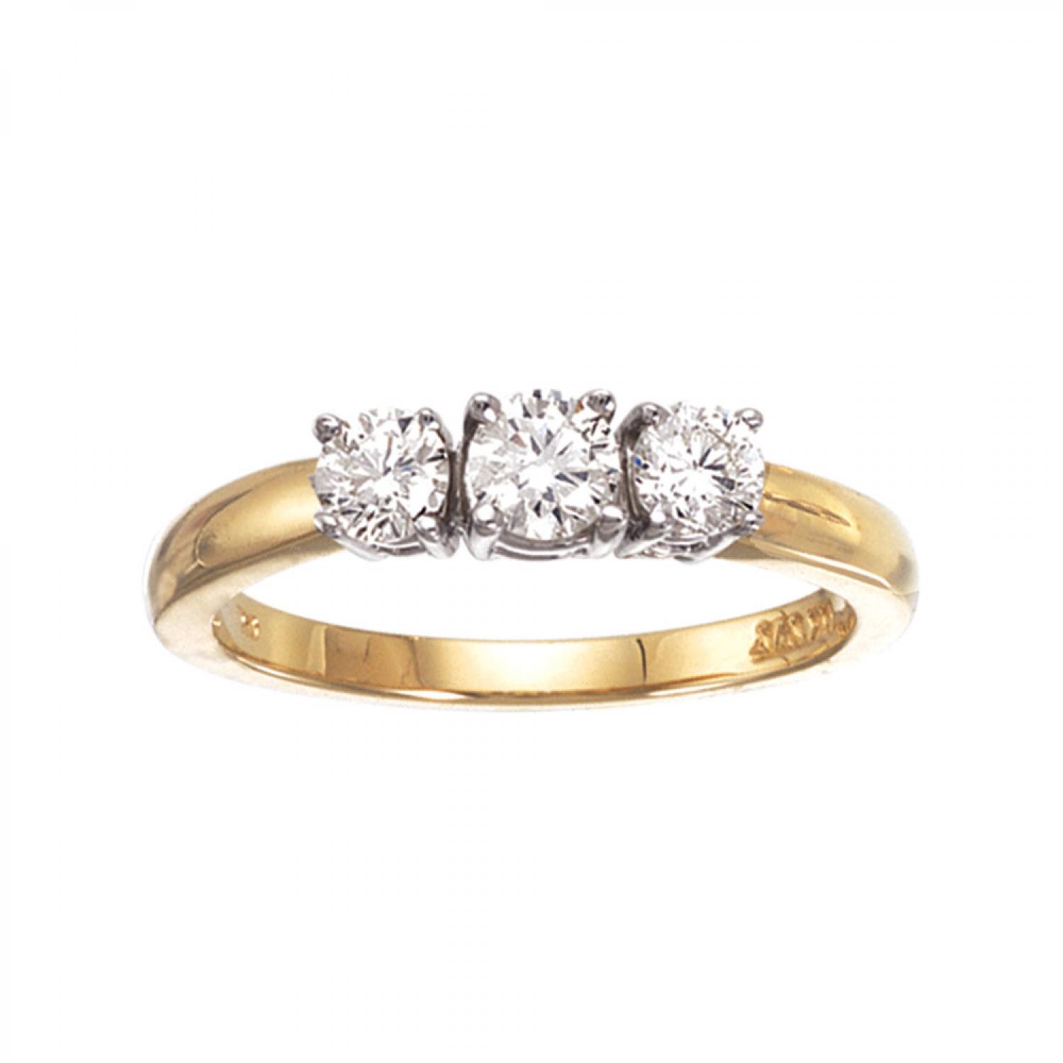 14k Yellow Gold 0.50 Ct Three Stone Diamond Ring