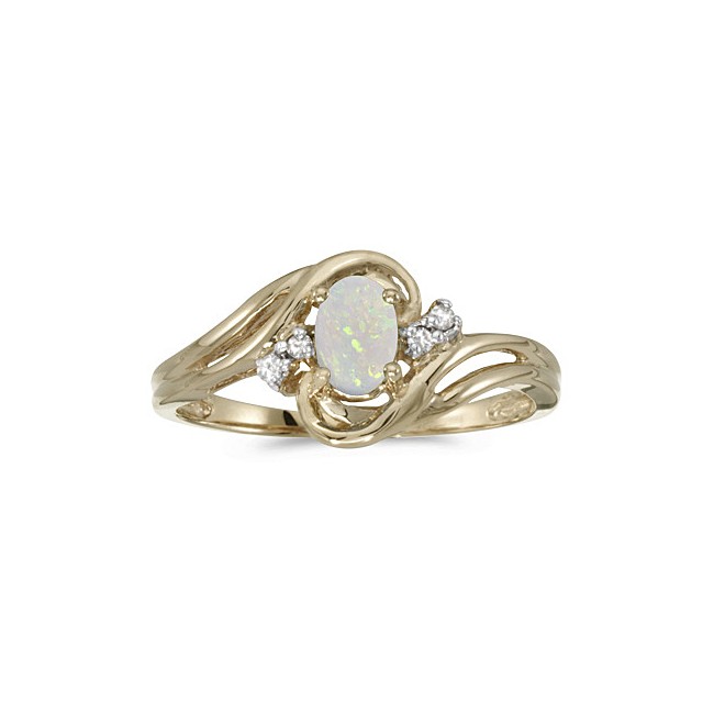 10k Yellow Gold Oval Opal And Diamond Ring