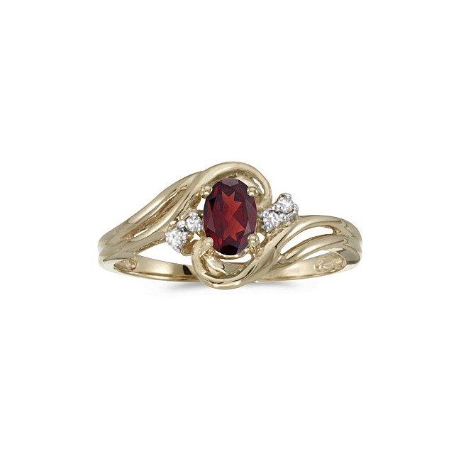 14k Yellow Gold Oval Garnet And Diamond Ring