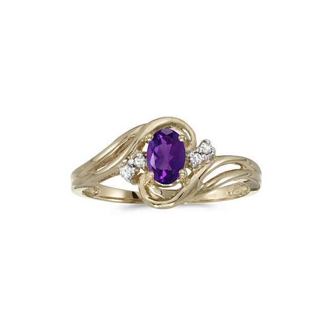 14k Yellow Gold Oval Amethyst And Diamond Ring