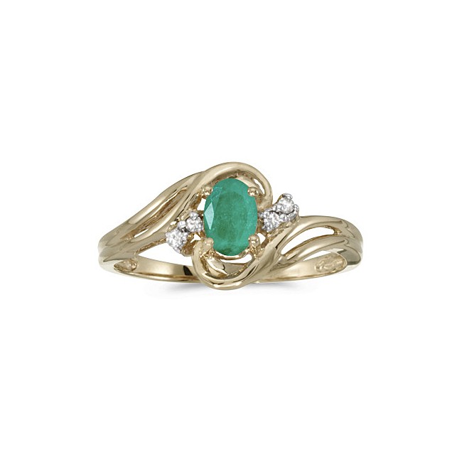 14k Yellow Gold Oval Emerald And Diamond Ring