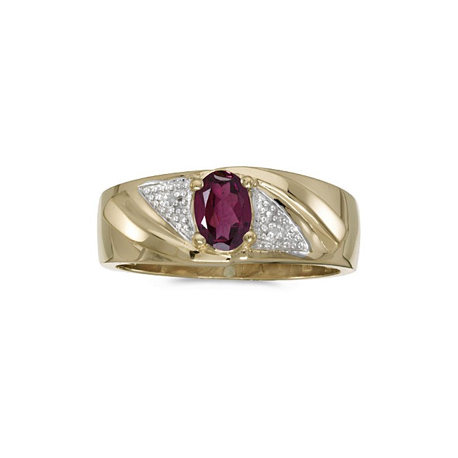 10k Yellow Gold Oval Rhodolite Garnet And Diamond Gents Ring