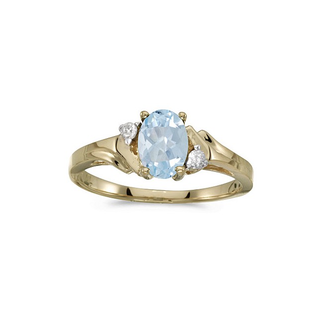 10k Yellow Gold Oval Aquamarine And Diamond Ring