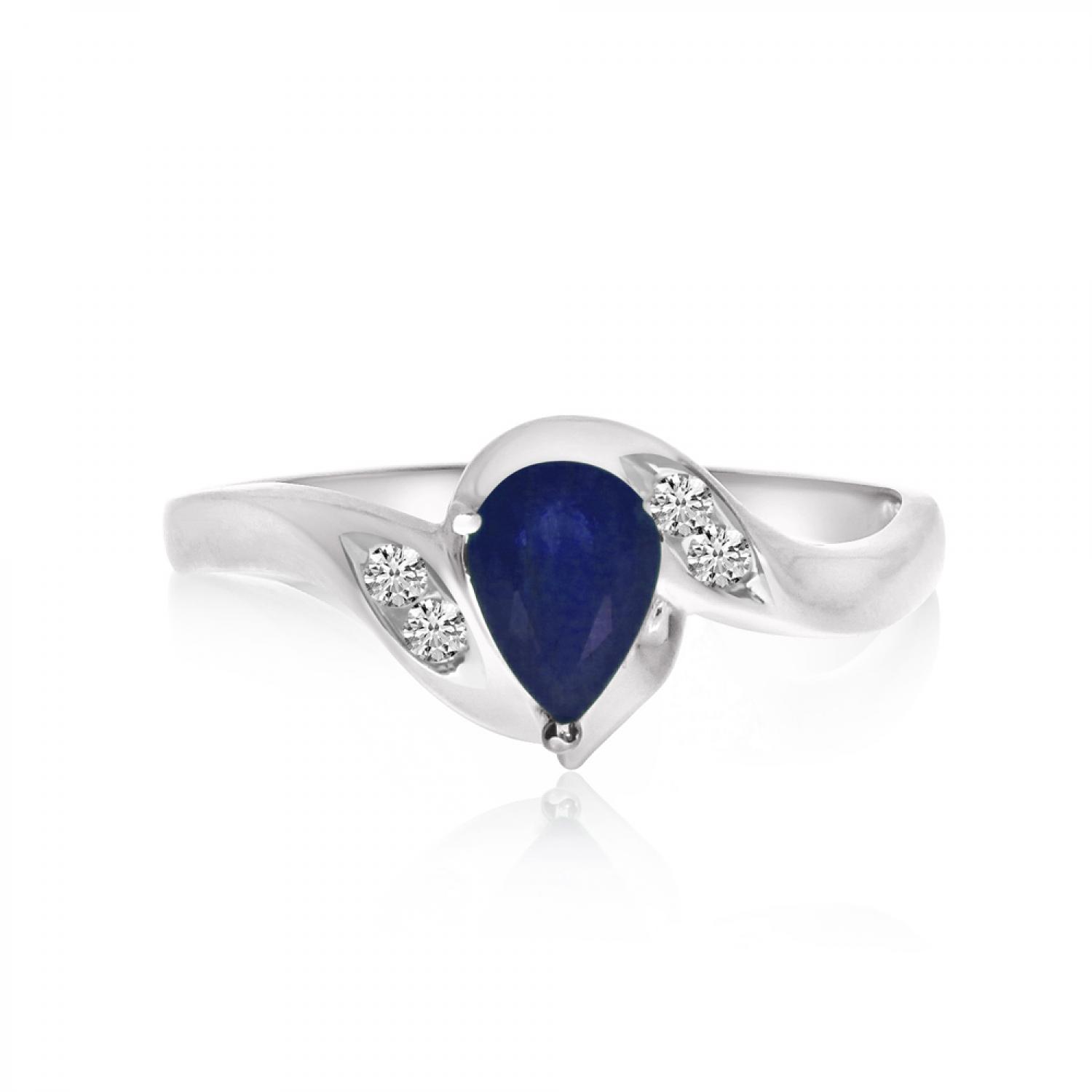 14K White Gold Pear Sapphire and Diamond Ring