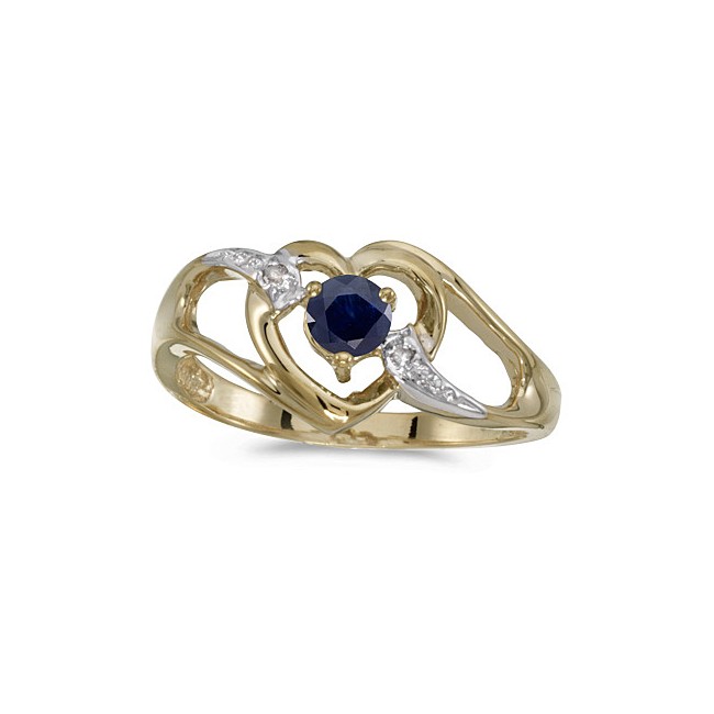 10k Yellow Gold Round Sapphire And Diamond Heart Ring