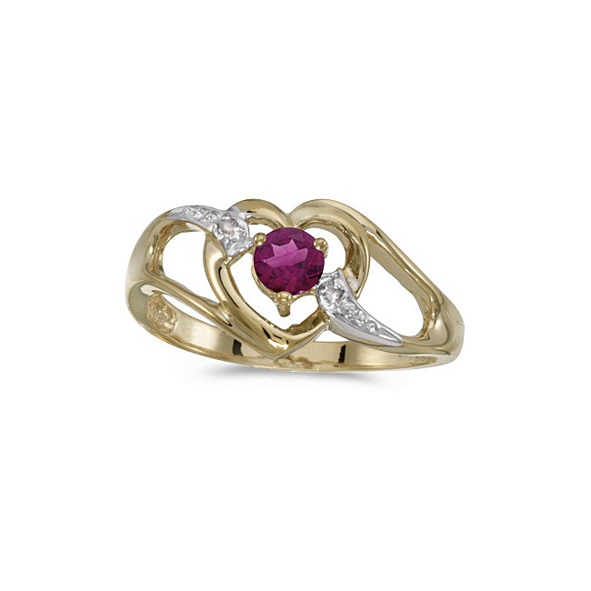 10k Yellow Gold Round Rhodolite Garnet And Diamond Heart Ring