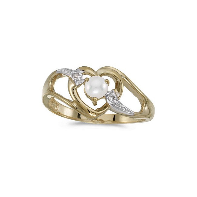 14k Yellow Gold Pearl And Diamond Heart Ring