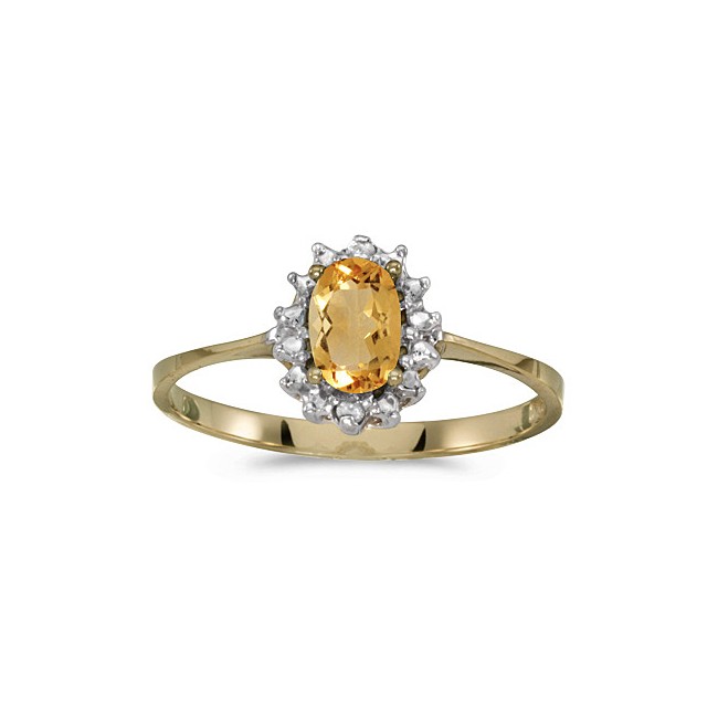 14k Yellow Gold Oval Citrine And Diamond Ring