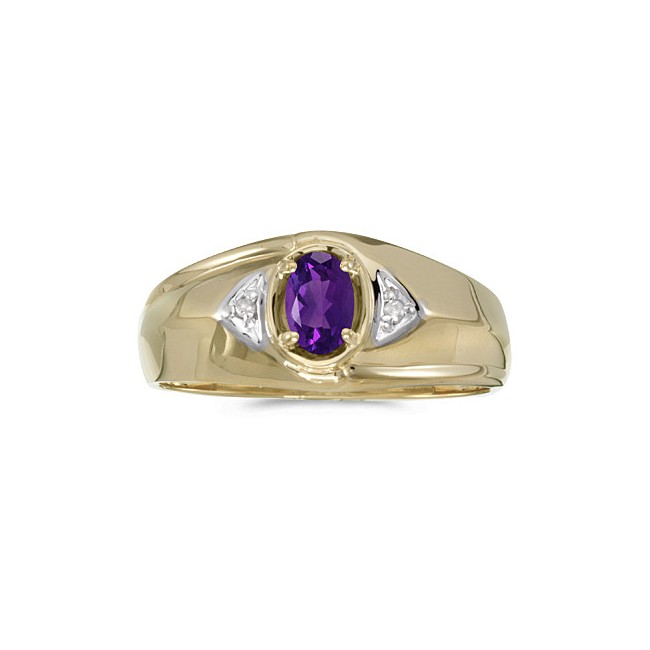 10k Yellow Gold Oval Amethyst And Diamond Gents Ring