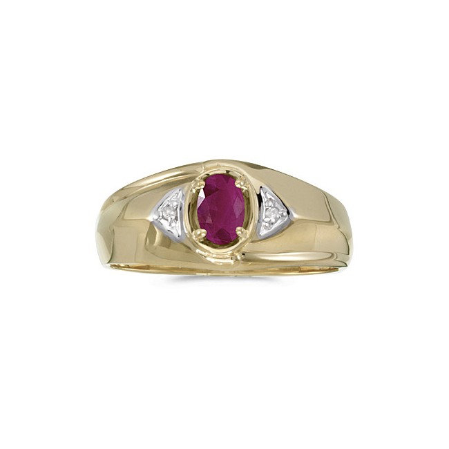 10k Yellow Gold Oval Ruby And Diamond Gents Ring