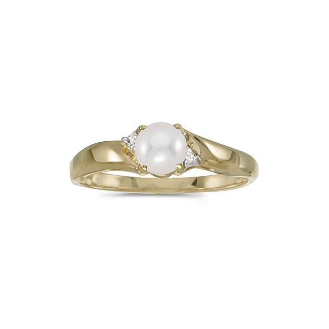 10k Yellow Gold Pearl And Diamond Ring