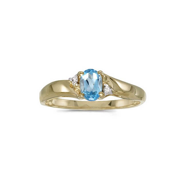 10k Yellow Gold Oval Blue Topaz And Diamond Ring