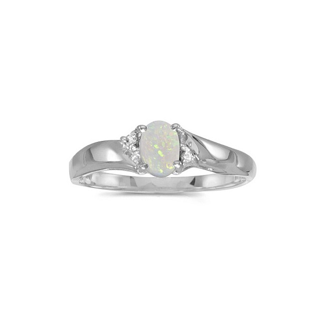 10k White Gold Oval Opal And Diamond Ring