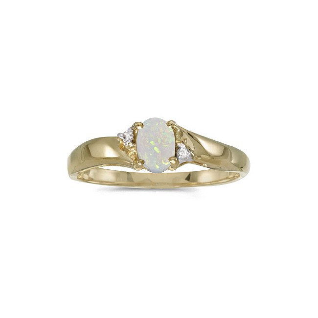 14k Yellow Gold Oval Opal And Diamond Ring