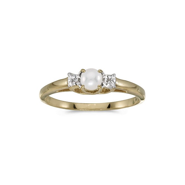 10k Yellow Gold Pearl And Diamond Ring