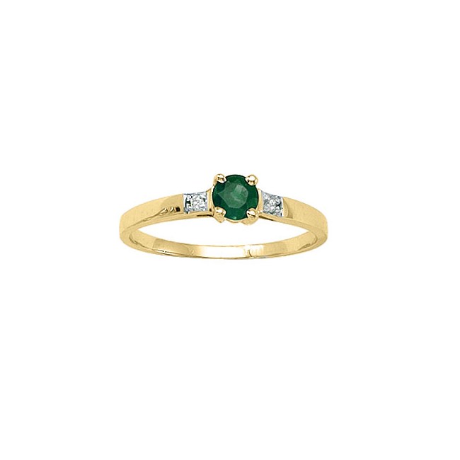 14K Yellow Gold Round Emerald and Diamond Ring