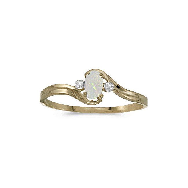 10k Yellow Gold Oval Opal And Diamond Ring