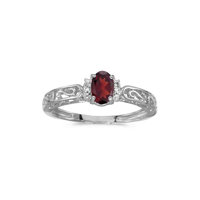 10k White Gold Oval Garnet And Diamond Ring