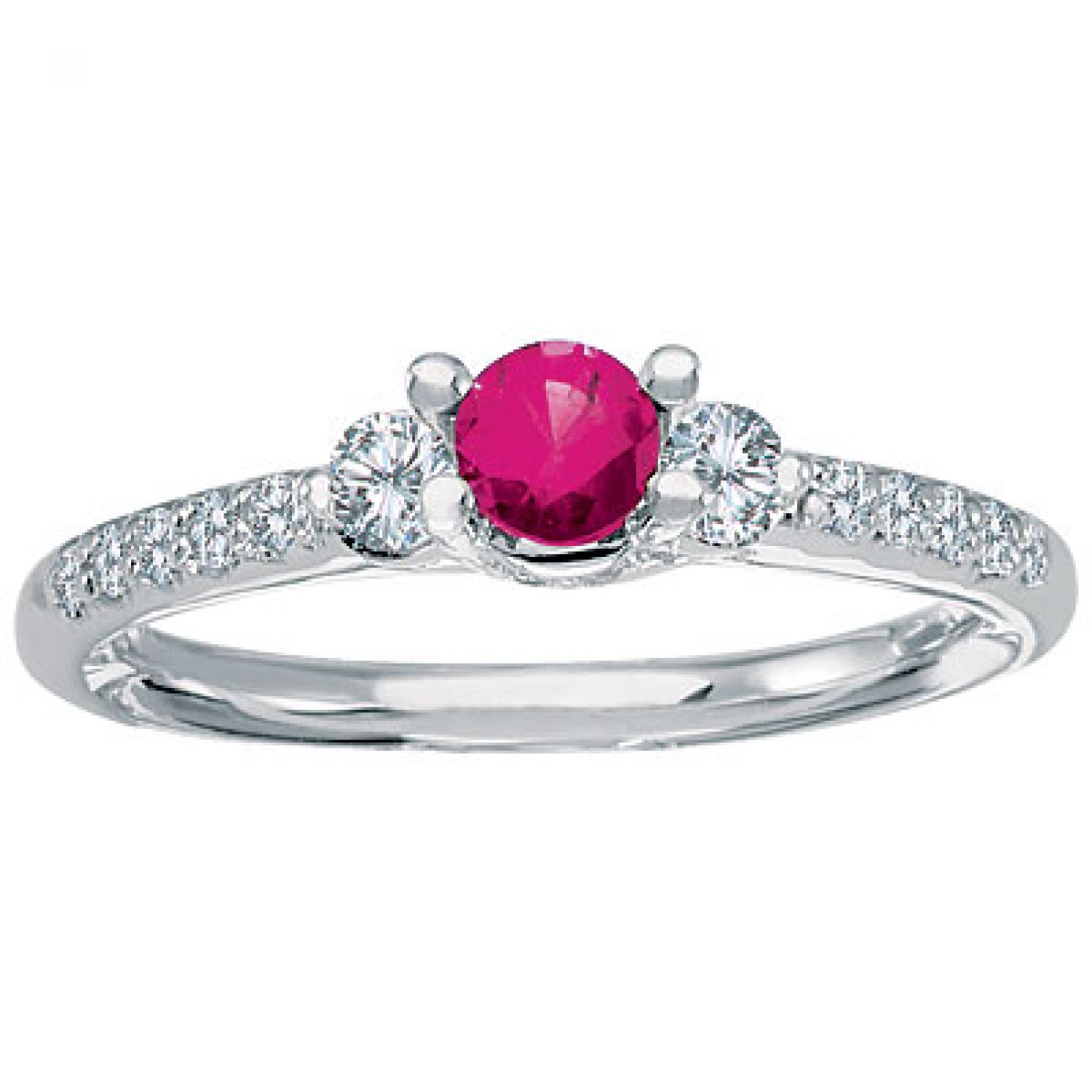 14K White Gold Round Ruby and Diamond Ring