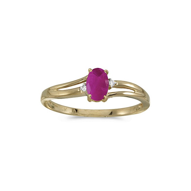 14k Yellow Gold Oval Ruby And Diamond Ring