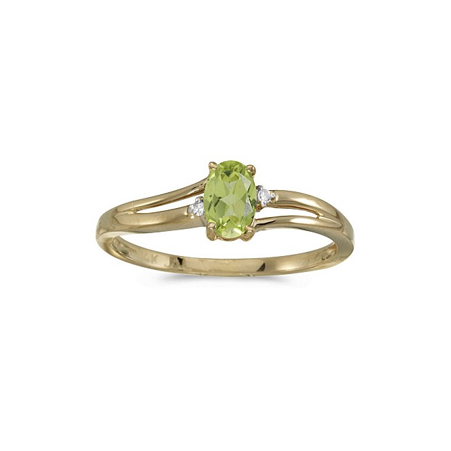 14k Yellow Gold Oval Peridot And Diamond Ring