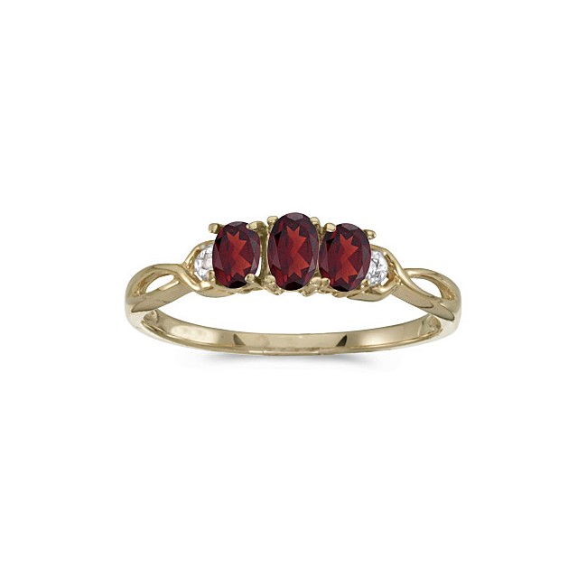 14k Yellow Gold Oval Garnet And Diamond Three Stone Ring