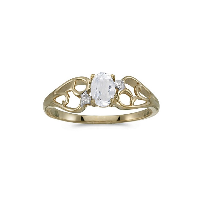 14k Yellow Gold Oval White Topaz And Diamond Ring