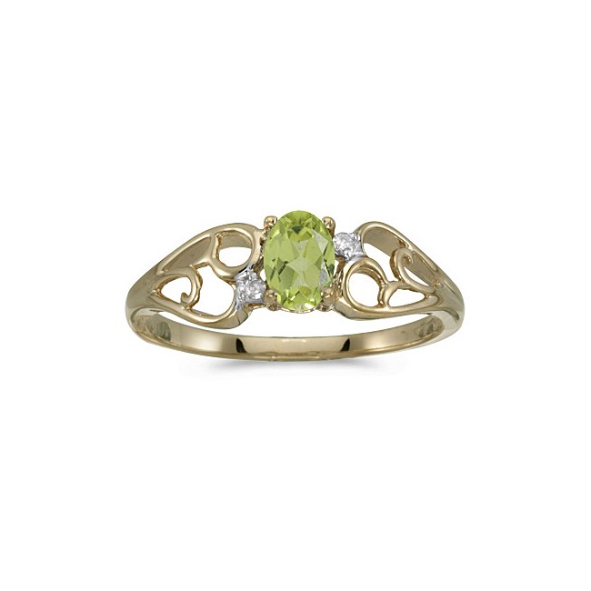 14k Yellow Gold Oval Peridot And Diamond Ring