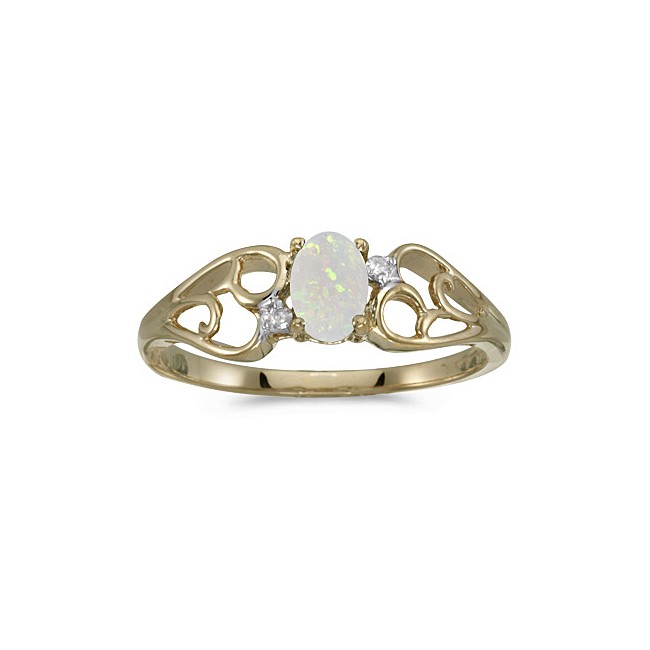 14k Yellow Gold Oval Opal And Diamond Ring