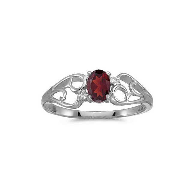 14k White Gold Oval Garnet And Diamond Ring