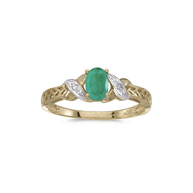 10k Yellow Gold Oval Emerald And Diamond Ring