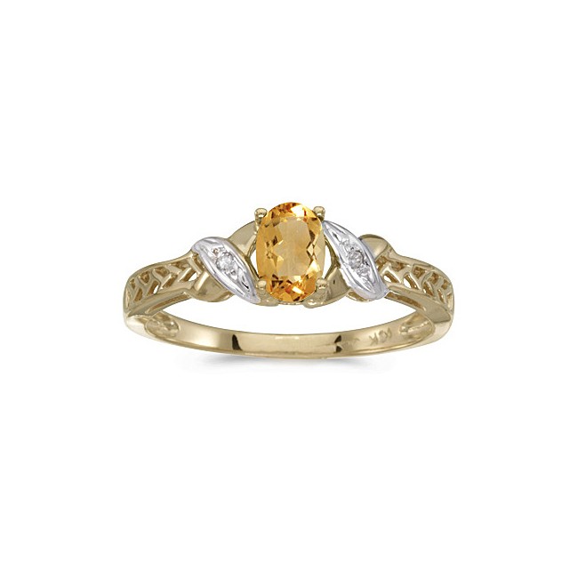 14k Yellow Gold Oval Citrine And Diamond Ring