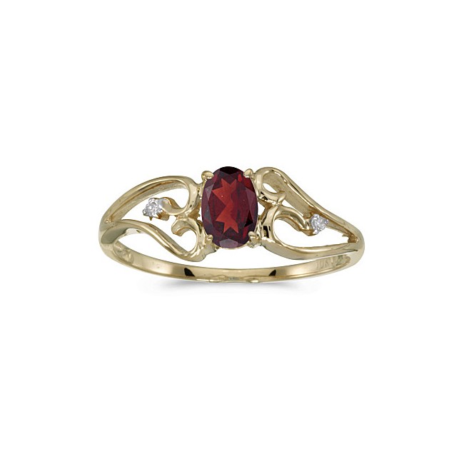 10k Yellow Gold Oval Garnet And Diamond Ring