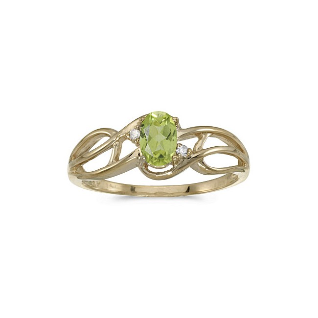 10k Yellow Gold Oval Peridot And Diamond Curve Ring