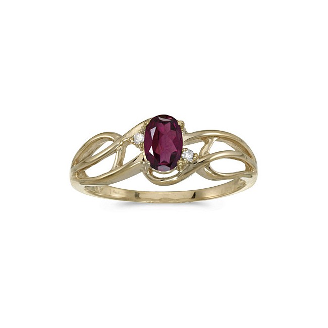 10k Yellow Gold Oval Rhodolite Garnet And Diamond Curve Ring